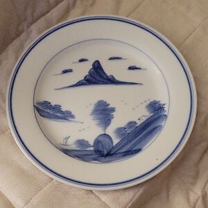 Arita Ware, Handpainted Blue & White Dinner Plate of Landscape Design. 10"